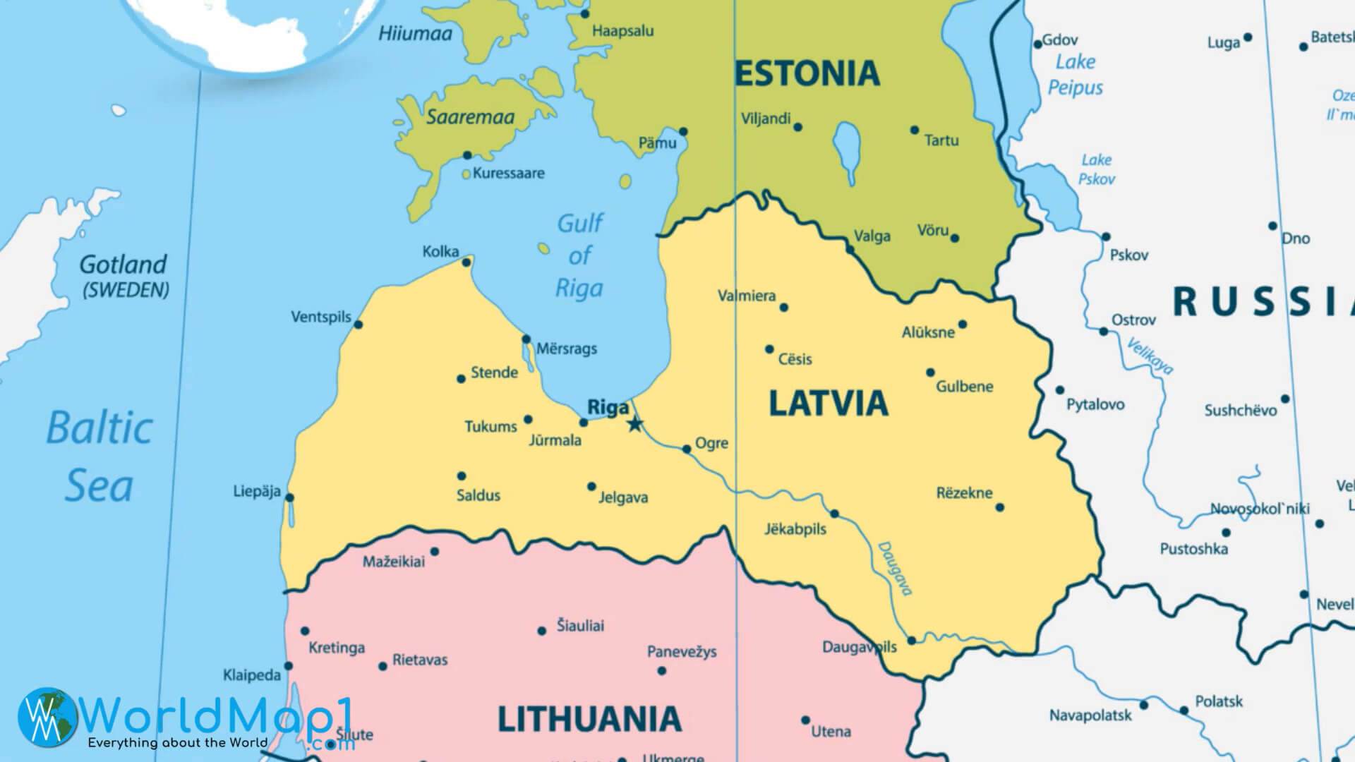 Carte de la Lettonie et des pays baltes